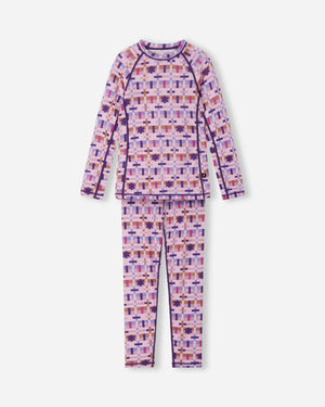 Taitoa Wool-Lyocell Blend Base Layer Set - Pale Rose - Print