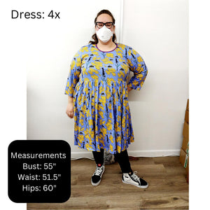 Adult's Flowers- Bay Green Long Sleeve Dress With Gathered Skirt - 2 Left Size S & 3XL-Duns Sweden-Modern Rascals