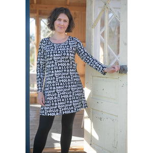Adult's SUMU Tunic - Hello in Black and White-PaaPii-Modern Rascals