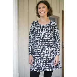 Adult's SUMU Tunic - Hello in Black and White-PaaPii-Modern Rascals