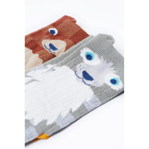 Beary Wild Character Socks - 2 Pack - 2 Left Size 2-4 & 4-6 years-Frugi-Modern Rascals