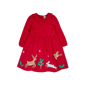 Berry Red/Robin Peony Cord Dress-Frugi-Modern Rascals