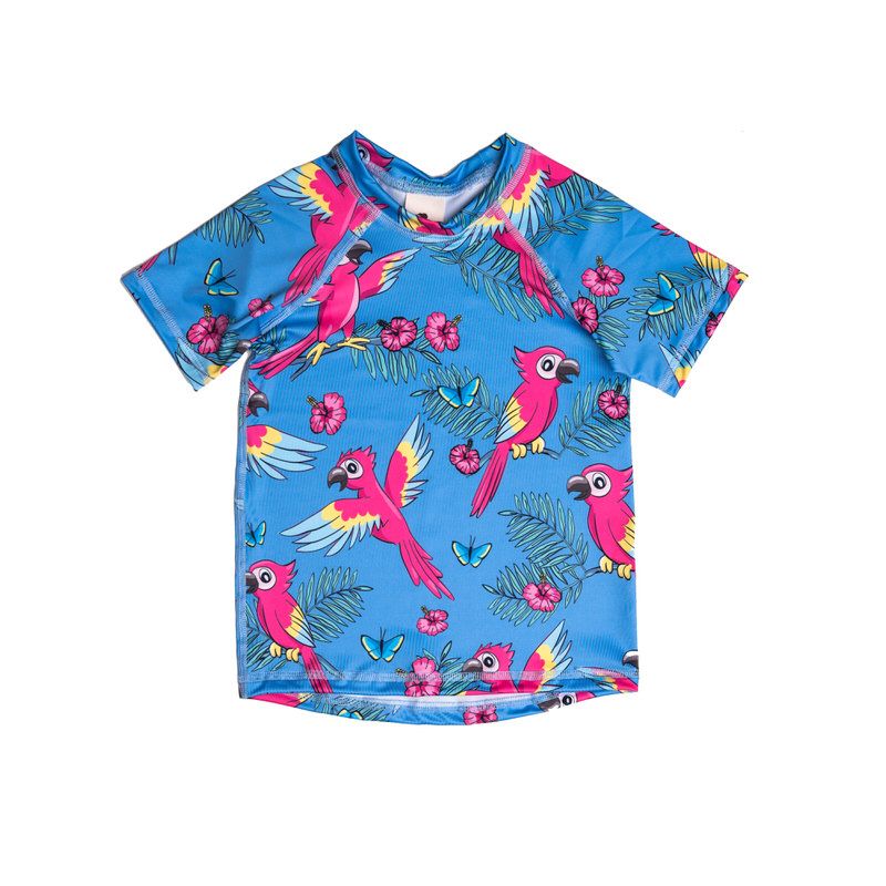 Blue Parrot Short Sleeve Swim Shirt-Mullido-Modern Rascals