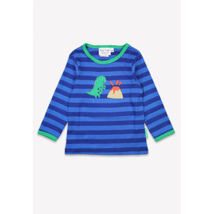 Blue Tonal Dinosaur Applique Long Sleeve Shirt - 1 Left Size 6-7 years-Toby Tiger-Modern Rascals