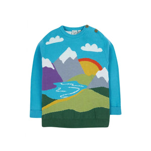 Blue/Mountain Scene Elwood Knitted Sweater - 2 Left Size 2-3 & 3-4 years-Frugi-Modern Rascals