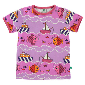 Boat and Fish Short Sleeve Shirt - Violet Tulle - 1 Left Size 9-10 years-Smafolk-Modern Rascals