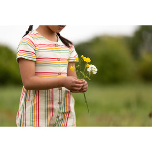 Cream Rainbow Button Through Short Sleeve Dress-Little Green Radicals-Modern Rascals