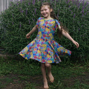 Dinosaurs Short Sleeve Dress-Uddevalla Barn-Modern Rascals