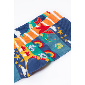 Dragon Skies Rock My Socks - 3 Pack - 1 Left Size 2-4 years-Frugi-Modern Rascals
