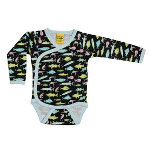 Fish - Black Wrap Style Long Sleeve Onesie - 2 Left Size 4-6 months-Duns Sweden-Modern Rascals