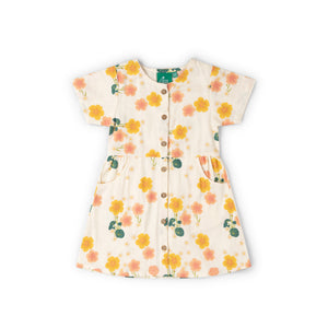 Flora Button Through Short Sleeve Dress-Little Green Radicals-Modern Rascals