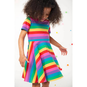 Foxglove Rainbow Stripe Sunshine Skater Dress - 1 Left Size 4-5 years-Frugi-Modern Rascals