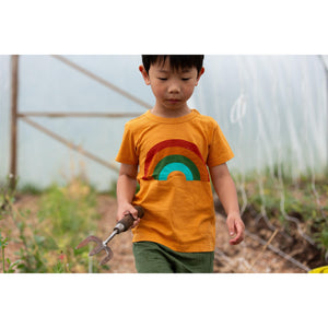 Golden Rainbow Short Sleeve Popper T-Shirt - 1 Left Size 4-5 years-Little Green Radicals-Modern Rascals