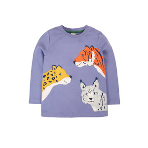 Grape/Big Cats Adventure Applique Top - 1 Left Size 7-8 years-Frugi-Modern Rascals