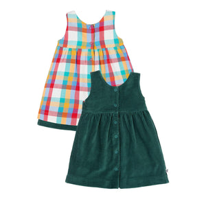 Holly Green/Rainbow Check Rosalie Reversible Dress - 2 Left Size 3-4 & 4-5 years-Frugi-Modern Rascals