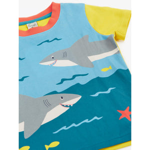Hotchpotch/Sharks Iori Printed T-Shirt - 2 Left Size 4-5 & 5-6 years-Frugi-Modern Rascals