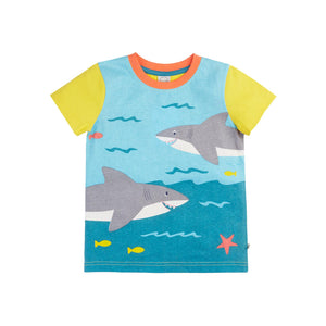 Hotchpotch/Sharks Iori Printed T-Shirt - 2 Left Size 4-5 & 5-6 years-Frugi-Modern Rascals