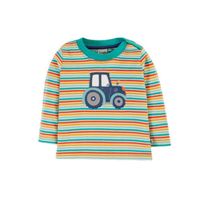 Iguana Multi-Stripe / Tractor Orion Applique Top - 1 Left Size 6-7 years-Frugi-Modern Rascals