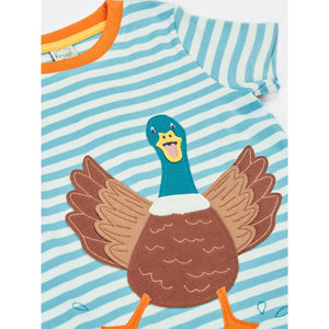 Lichen Stripe/Duck Sid Circular T-Shirt - 1 Left Size 5-6 years-Frugi-Modern Rascals