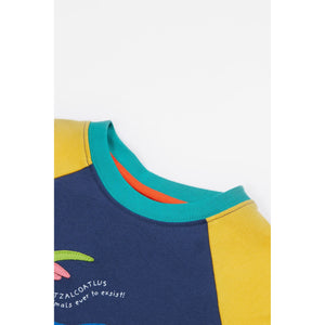 Navy Blue / Dino Renny Raglan T-Shirt - 1 Left Size 9-10 years-Frugi-Modern Rascals