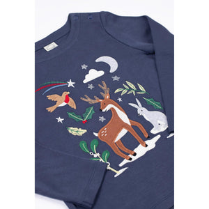 Navy Blue/Caribou Anna Applique Top - 2 Left Size 5-6 & 8-9 years-Frugi-Modern Rascals