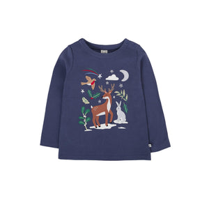 Navy Blue/Caribou Anna Applique Top - 2 Left Size 5-6 & 8-9 years-Frugi-Modern Rascals
