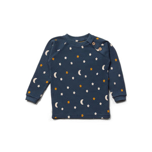 Navy Waffle Stars Long Sleeve Button Raglan Top - 1 Left Size 4-5 years-Little Green Radicals-Modern Rascals