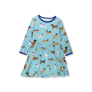 Organic Dog Print Long Sleeved Skater Dress-Toby Tiger-Modern Rascals