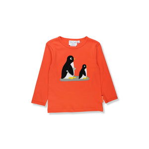 Organic Penguin Applique Long Sleeve Shirt-Toby Tiger-Modern Rascals