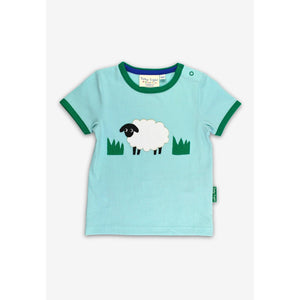 Organic Sheep Applique Short Sleeve Shirt - 1 Left Size 4-5 years-Toby Tiger-Modern Rascals