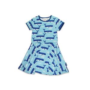 Organic Whale Waves Print Short Sleeved Skater Dress - 2 Left Size 2-3 & 3-4 years-Toby Tiger-Modern Rascals