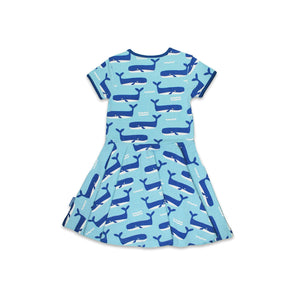 Organic Whale Waves Print Short Sleeved Skater Dress-Toby Tiger-Modern Rascals