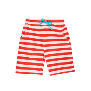 Papaya Stripe Beach Towelling Shorts-Frugi-Modern Rascals
