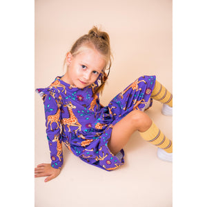 Purple Giraffes Long Sleeve Dress - 1 Left Size 8-10 years-Mullido-Modern Rascals