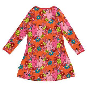 Rabbits And Flowers Long Sleeve Dress - 1 Left Size 9-10 years-Smafolk-Modern Rascals
