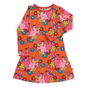 Rabbits And Flowers Long Sleeve Dress - 1 Left Size 9-10 years-Smafolk-Modern Rascals