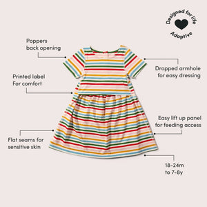 Rainbow Stripe Adaptive Easy Peasy Short Sleeve Dress - 1 Left Size 2-3 years-Little Green Radicals-Modern Rascals
