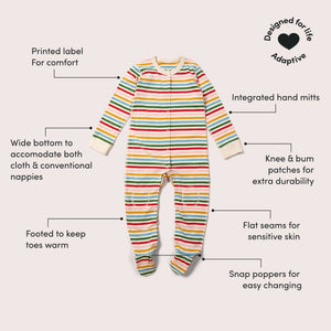 Rainbow Striped Adaptive Suit With Poppers - 1 Left Size 18-24 months-Little Green Radicals-Modern Rascals