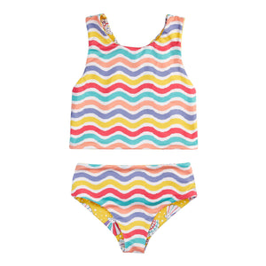 Rainbow Wave/Shellabrite Tegan Reversible Tankini - 2 Left Size 3-4 & 4-5 years-Frugi-Modern Rascals