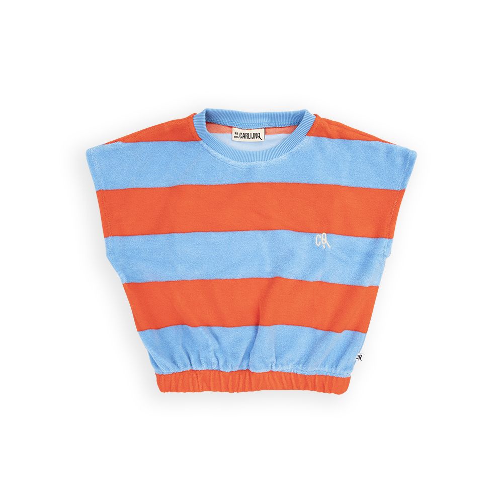 Red / Blue Stripes Balloon Terry Shirt With Embroidery-CARLIJNQ-Modern Rascals