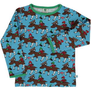 Reindeer Long Sleeve Shirt - Blue Grotto - 1 Left Size 9-10 years-Smafolk-Modern Rascals