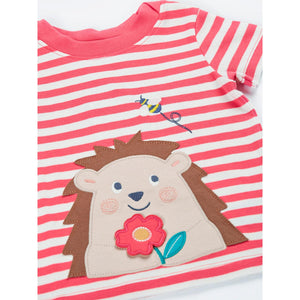 Rhubarb Stripe/Hedgehog Easy On T-Shirt - 1 Left Size 5-6 years-Frugi-Modern Rascals