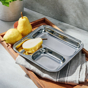 Small 3-Section Plate | Kid-Friendly Divided Tray-Dalcini Stainless-Modern Rascals