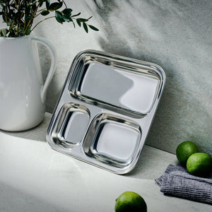 Small 3-Section Plate | Kid-Friendly Divided Tray-Dalcini Stainless-Modern Rascals