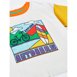 Soft White/Outdoors Towan Relaxed T-Shirt - 2 Left Size 7-8 & 11-12 years-Frugi-Modern Rascals