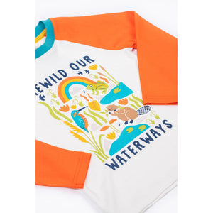 Soft White/Waterways Tamar Raglan Top - 1 Left Size 8-9 years-Frugi-Modern Rascals