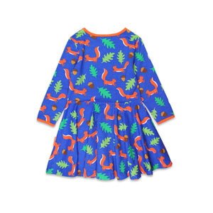 Squirrel Print Long Sleeved Skater Dress-Toby Tiger-Modern Rascals