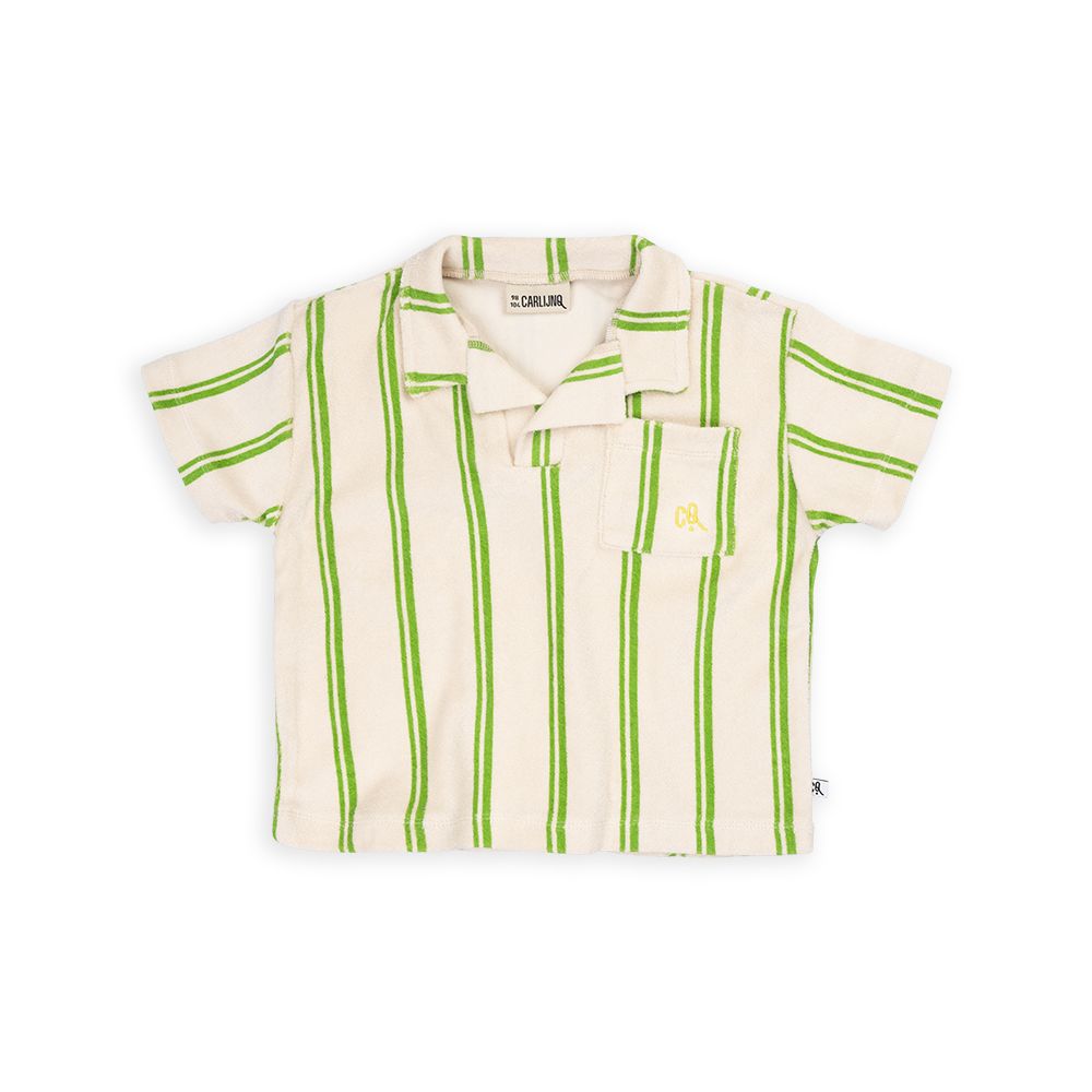 Stripes Green Loose Fit Terry Polo Shirt With Embroidery-CARLIJNQ-Modern Rascals