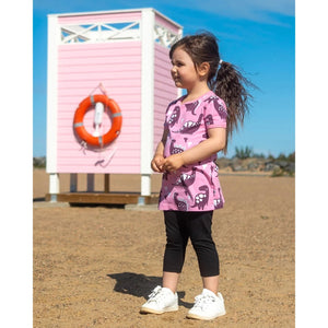 VIOLA Short Sleeve Tunic - Dinosaurs in Light Pink and Beetroot - 1 Left Size 9-10 years-PaaPii-Modern Rascals