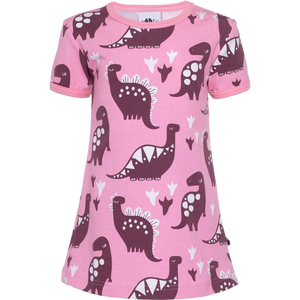 VIOLA Short Sleeve Tunic - Dinosaurs in Light Pink and Beetroot - 1 Left Size 9-10 years-PaaPii-Modern Rascals